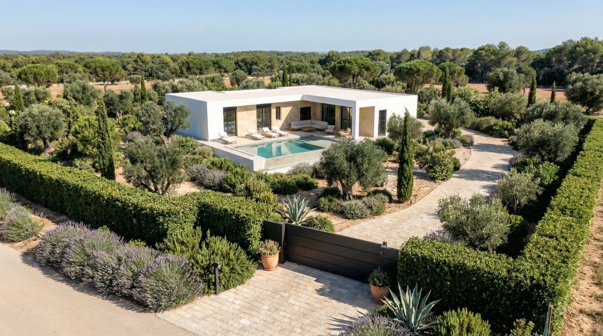 Custom-Built-New-Villas-in-Pinoso-Alicante-Spacious-Homes-in-Natural-Surroundings-1 Aerial view of a villa with land in the Pinoso countryside, Alicante
