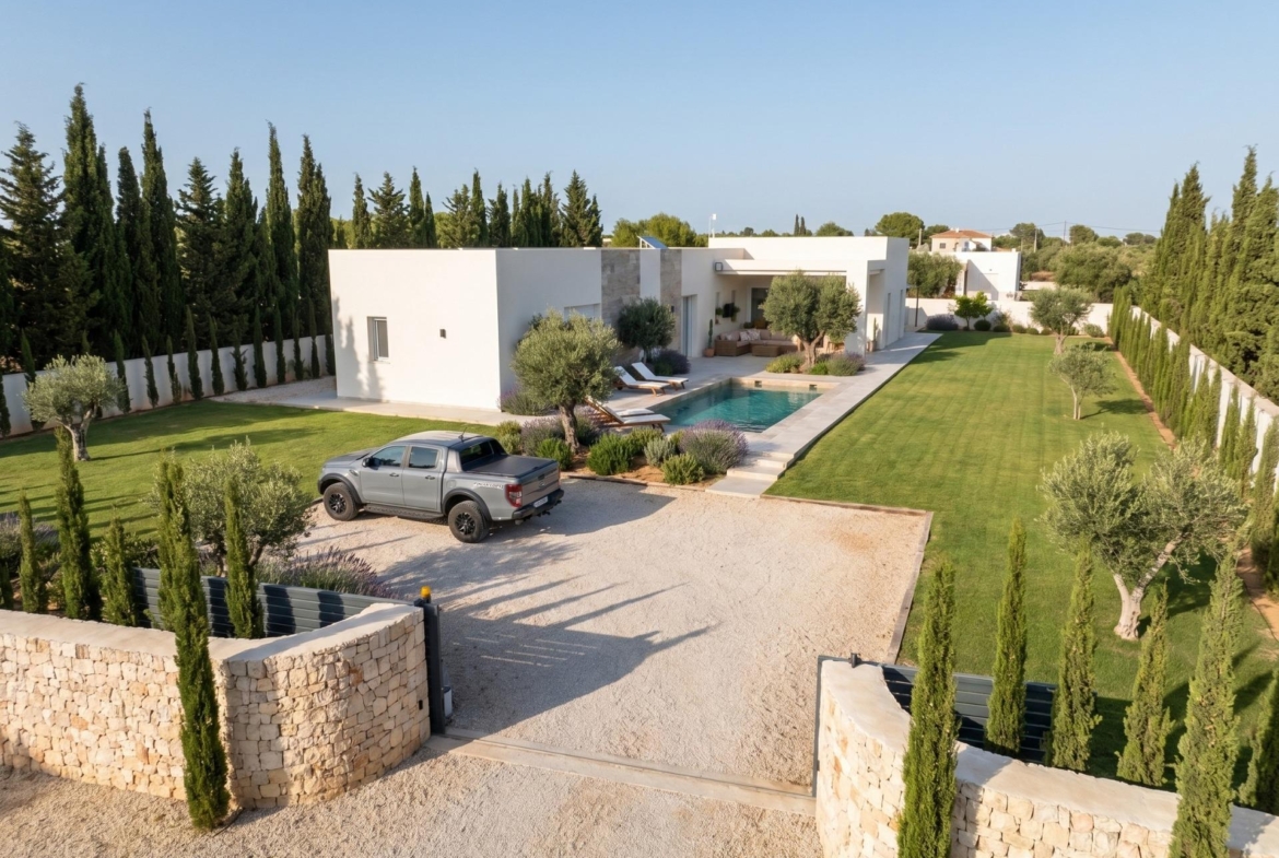 Aerial view of a single-storey villa with rural plot in Pinoso, Alicante