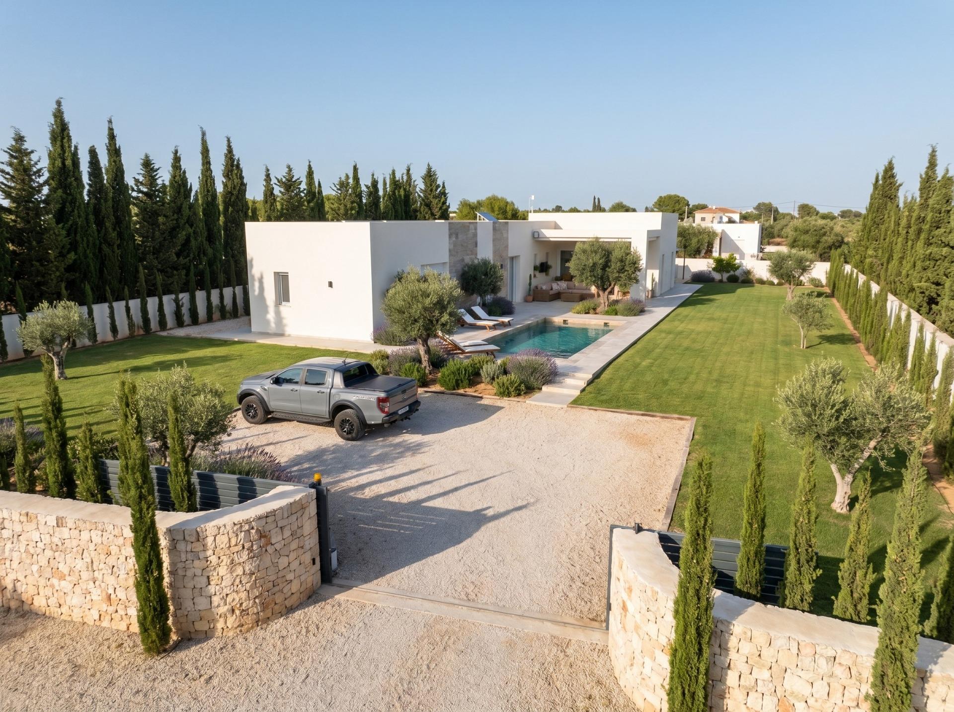Aerial view of a single-storey villa with rural plot in Pinoso, Alicante