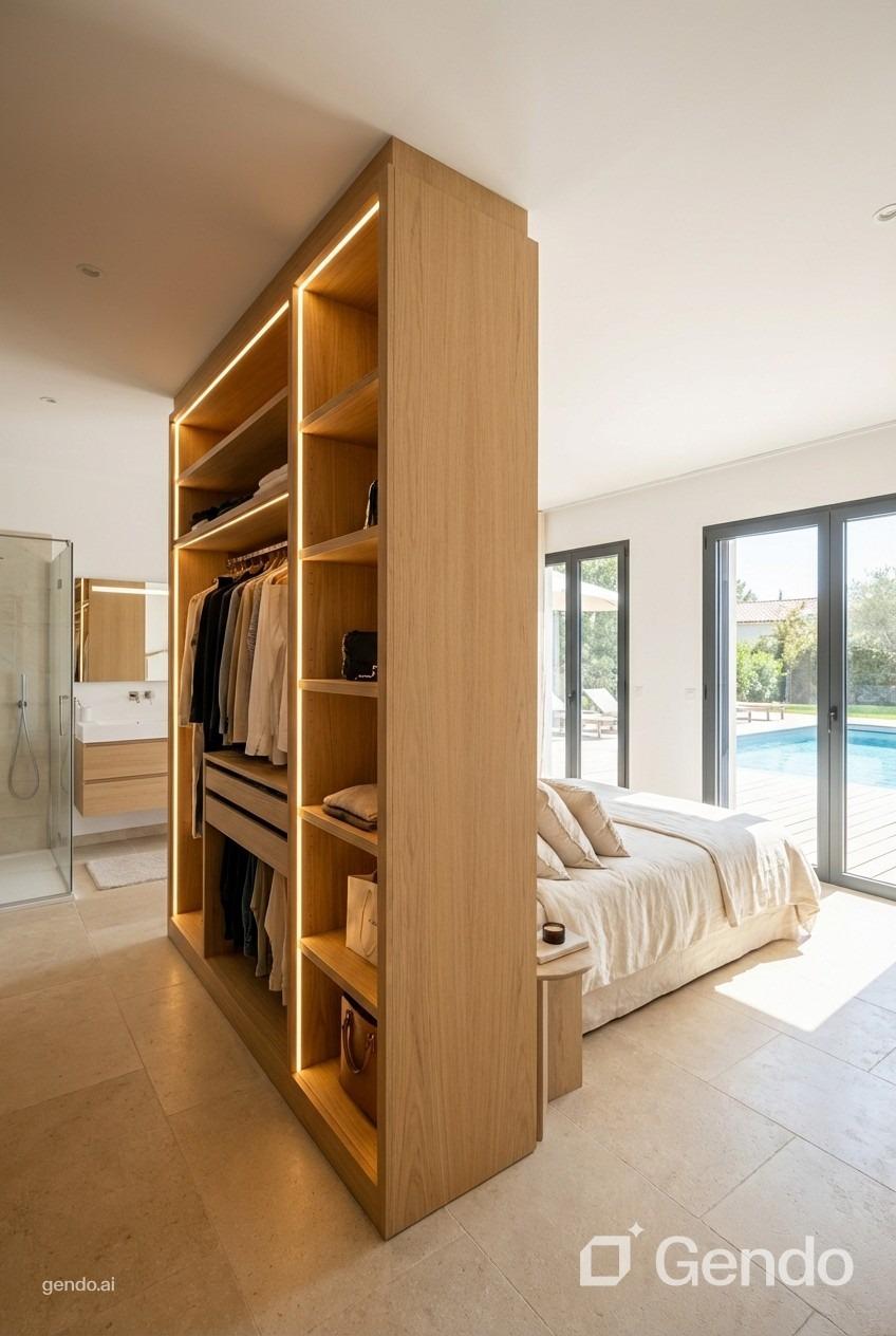 Open dressing area between the bedroom and en-suite bathroom in Pinoso
