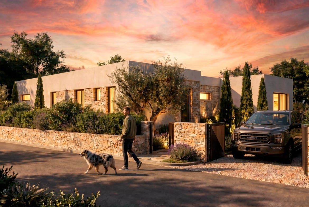 Driveway entrance to a single-storey country villa in Pinoso, Alicante