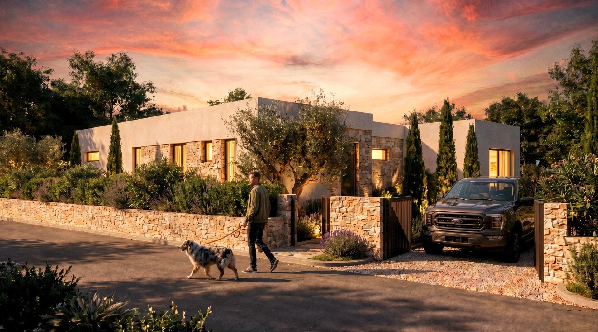 Custom-Built-New-Villas-in-Pinoso-Alicante-Spacious-Homes-in-Natural-Surroundings-14 Driveway entrance to a single-storey country villa in Pinoso, Alicante
