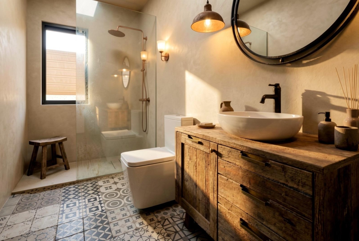 Bathroom with walk-in shower in a 3 bedroom villa in Pinoso