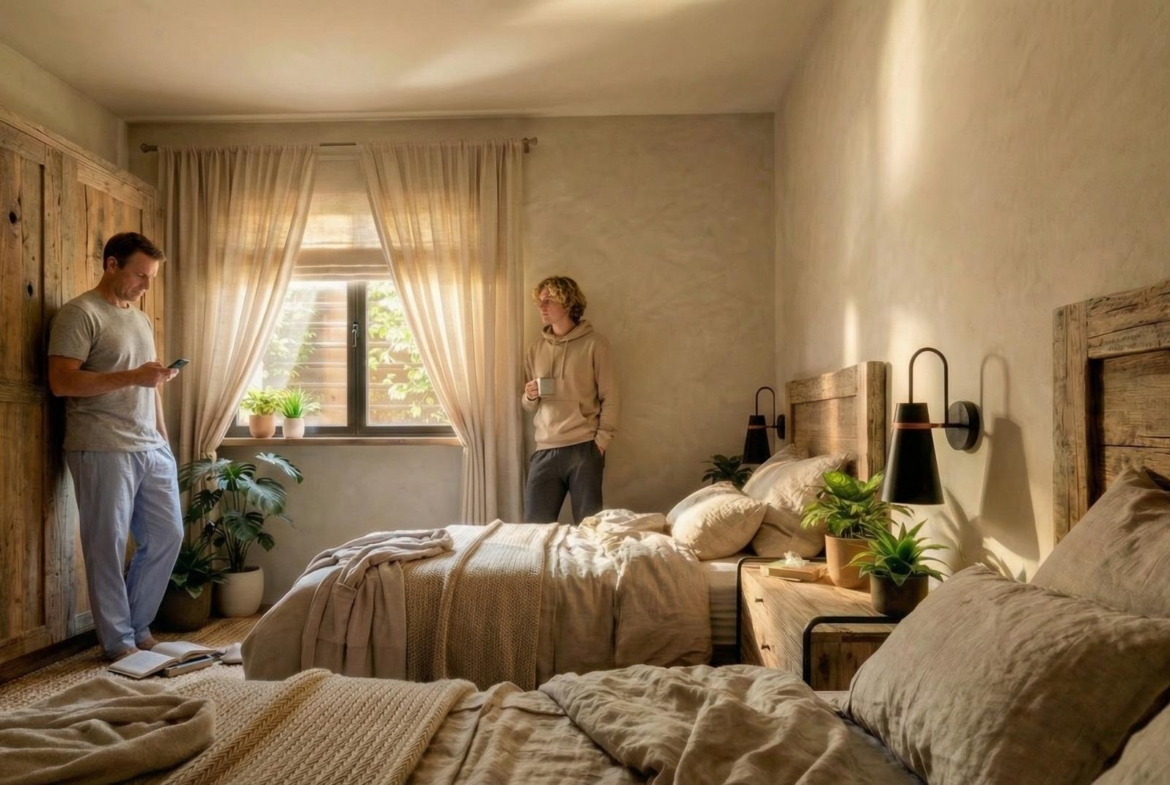 Twin bedroom in a generously sized country villa in Pinoso