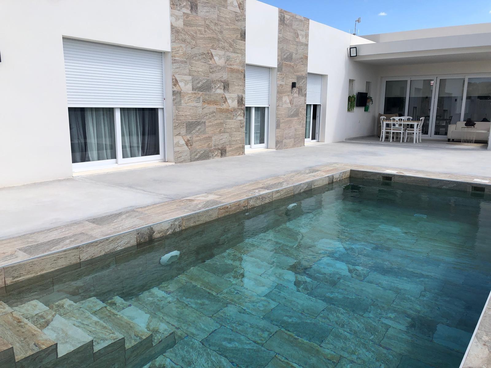 Private pool beside a new build country villa in Pinoso, Alicante