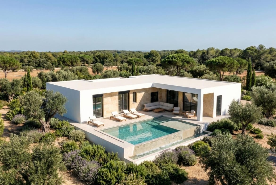 Aerial view of a spacious villa and rural plot in Pinoso, Alicante