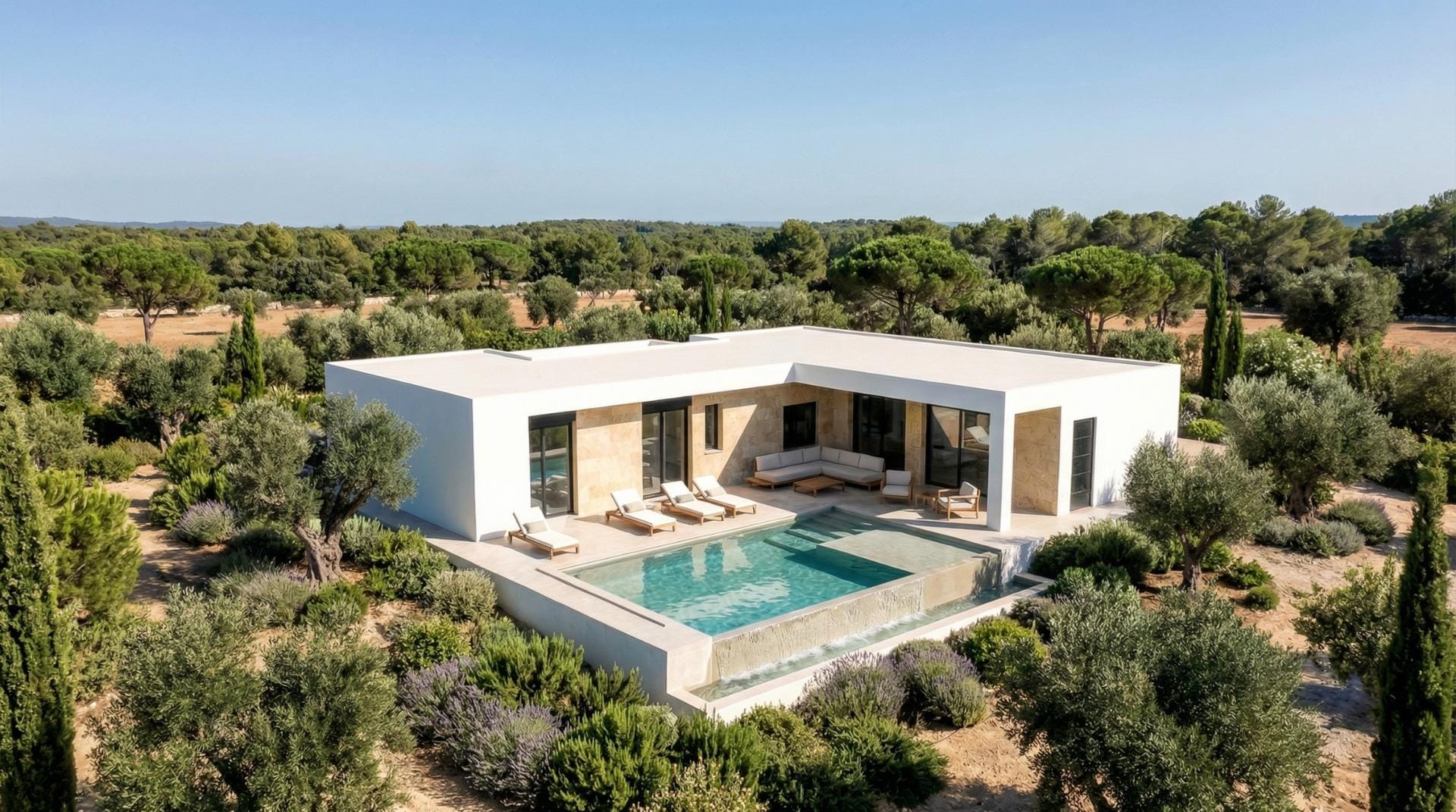 Custom-Built-New-Villas-in-Pinoso-Alicante-Spacious-Homes-in-Natural-Surroundings-17 Aerial view of a spacious villa and rural plot in Pinoso, Alicante