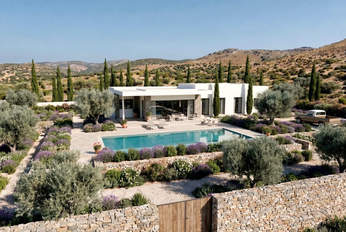 Aerial view of a villa with substantial rural plot in Pinoso, Alicante