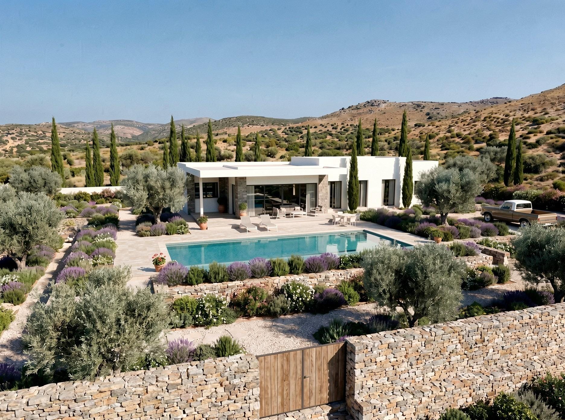 Custom-Built-New-Villas-in-Pinoso-Alicante-Spacious-Homes-in-Natural-Surroundings-2 Aerial view of a villa with substantial rural plot in Pinoso, Alicante