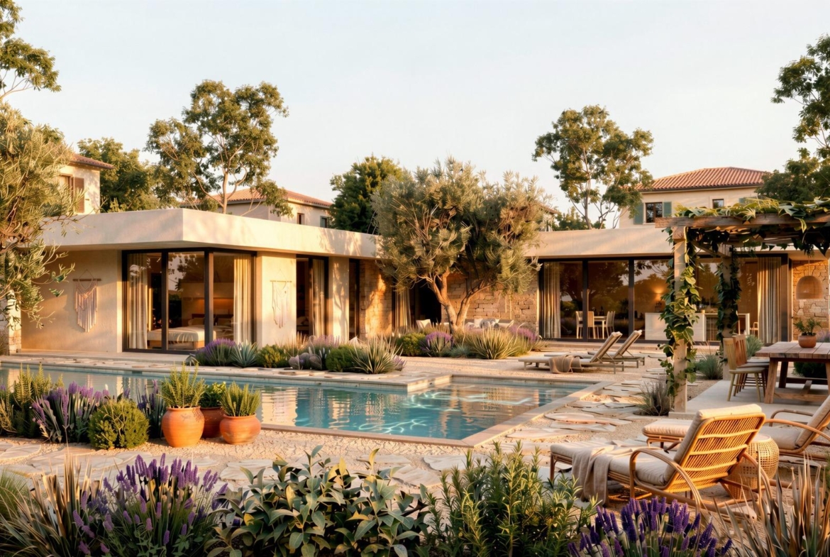 Pool garden at a generously sized country villa in Pinoso