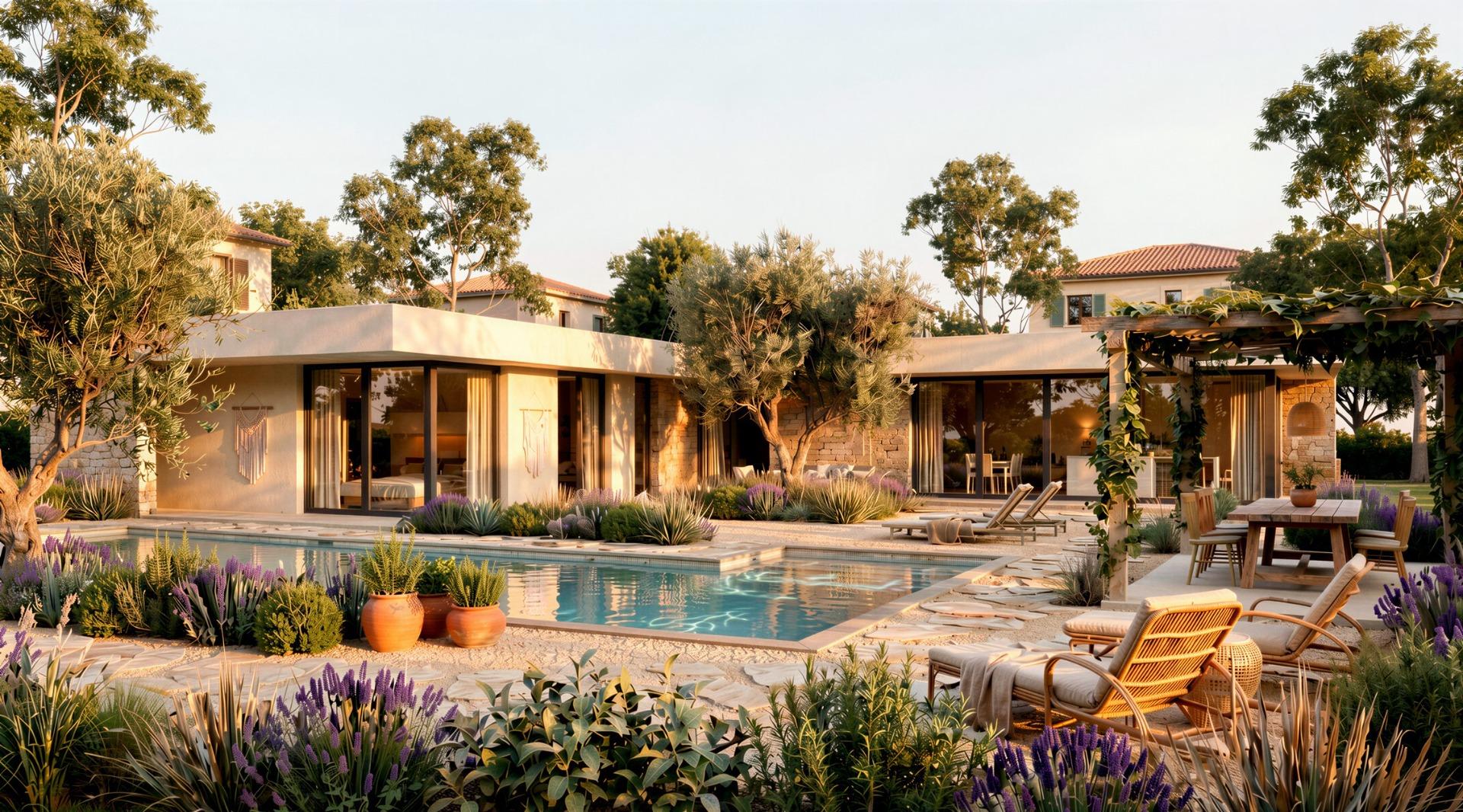 Pool garden at a generously sized country villa in Pinoso
