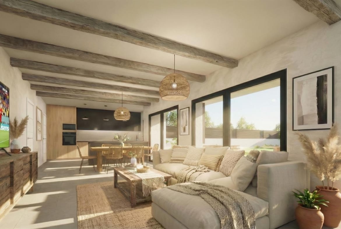 Living room with terrace views in a single-storey Pinoso villa, Alicante