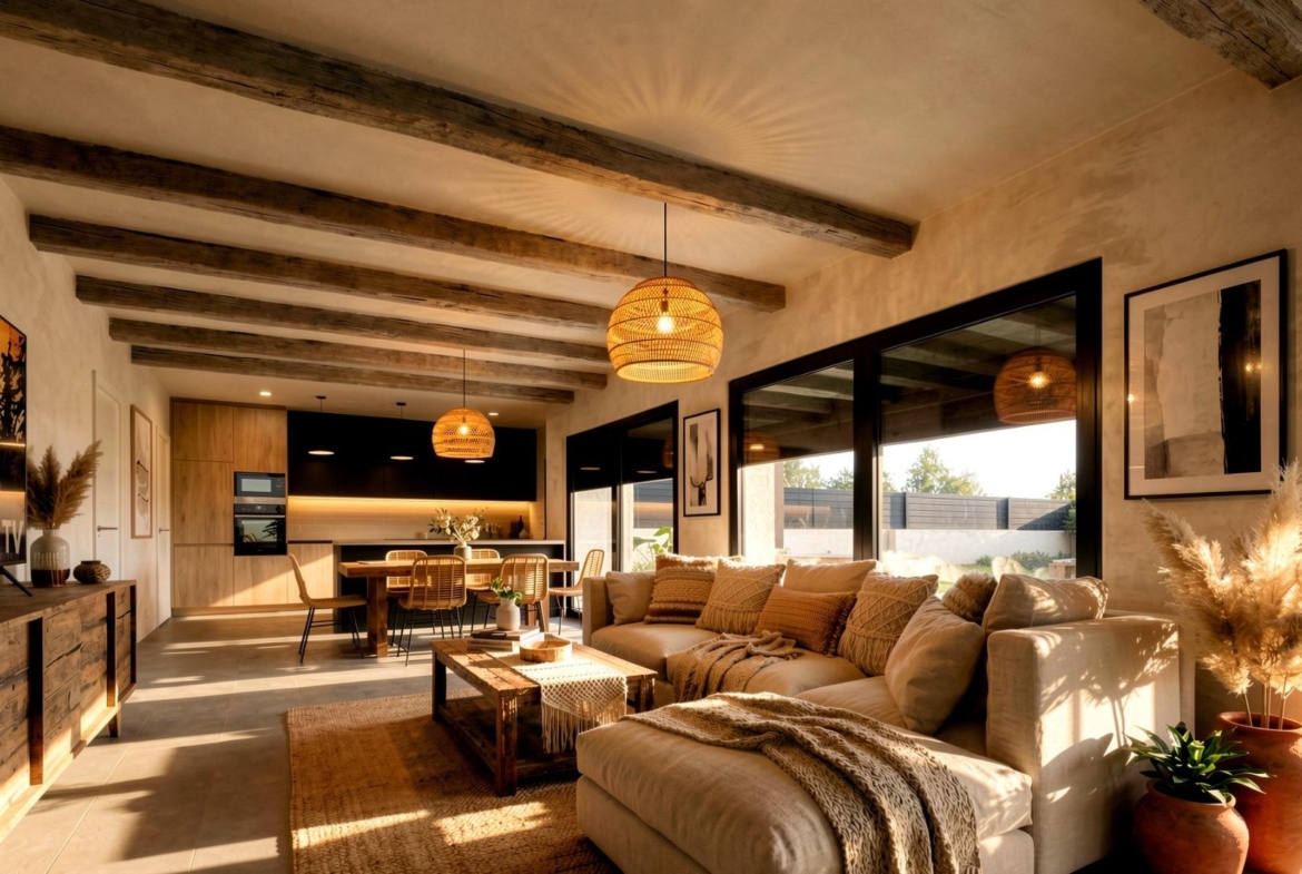 Open living area and kitchen in a 3 bedroom Pinoso country villa