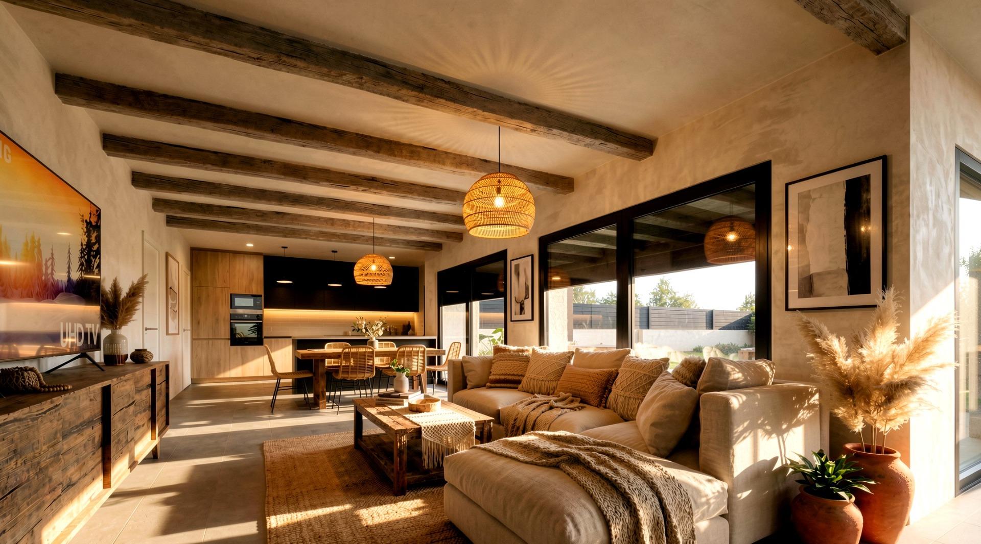 Open living area and kitchen in a 3 bedroom Pinoso country villa