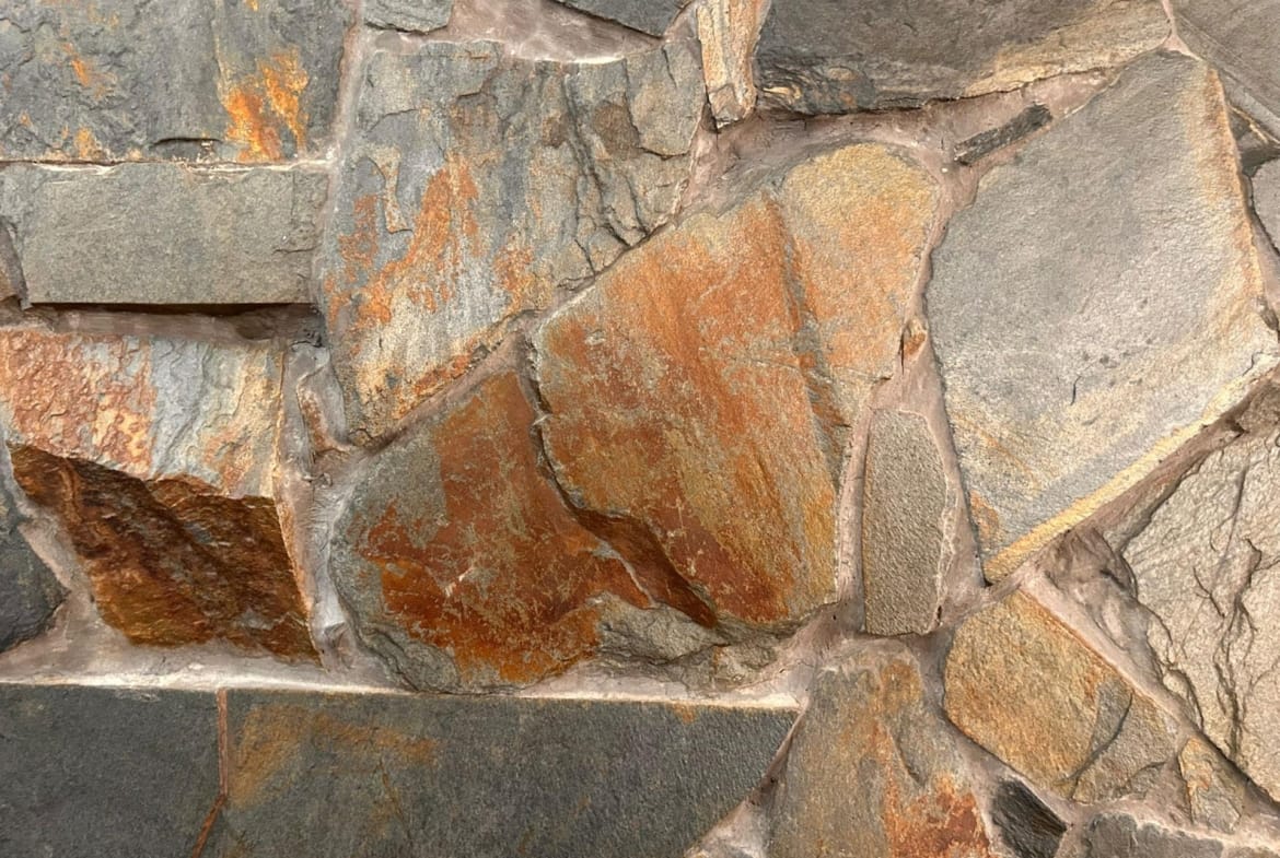 Close view of natural stone wall cladding in Pinoso, Alicante