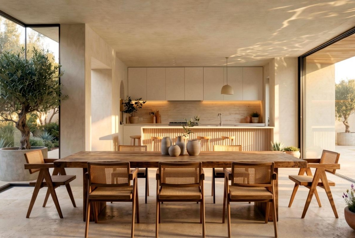 Dining area beside the garden at a custom build Pinoso villa