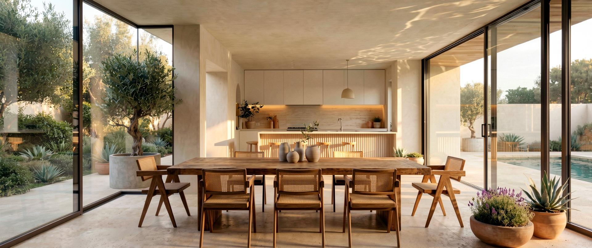 Dining area beside the garden at a custom build Pinoso villa