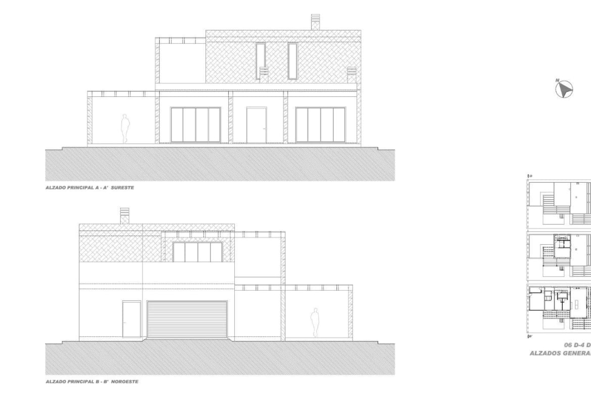 Architectural elevations of a two-storey villa in Pinoso, Alicante