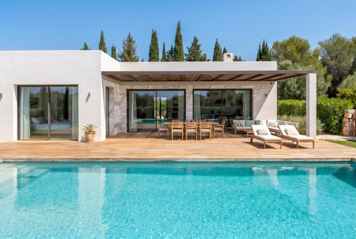 Private pool in front of a custom build villa in Pinoso, Alicante