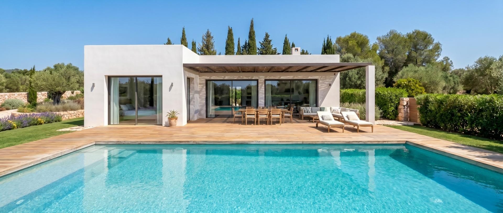 Custom-Built-New-Villas-in-Pinoso-Alicante-Spacious-Homes-in-Natural-Surroundings-5 Private pool in front of a custom build villa in Pinoso, Alicante