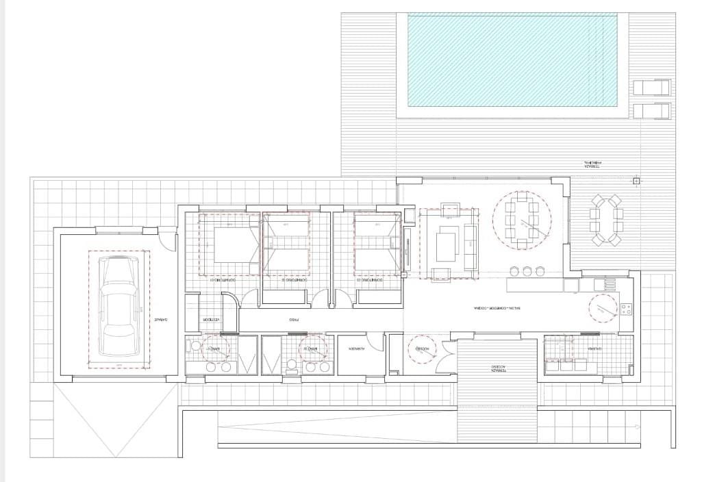 Floor plan of a 3 bedroom villa with closed garage in Pinoso, Alicante