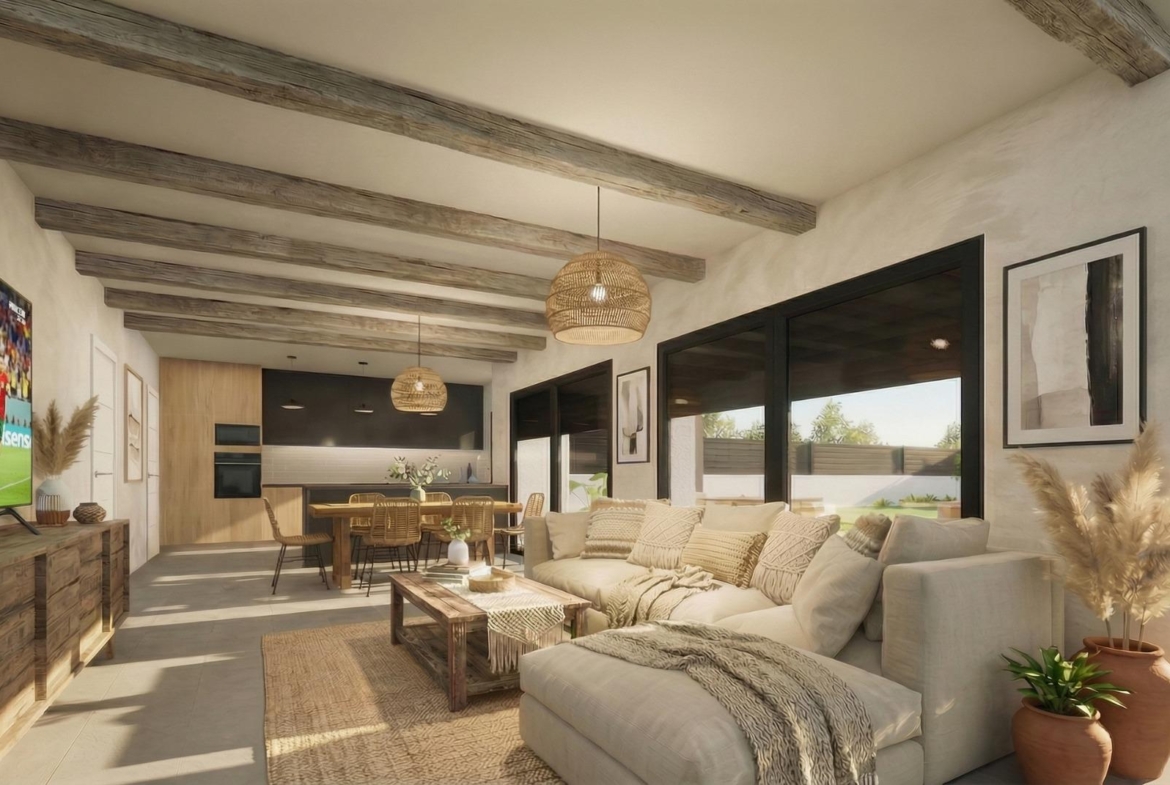 Open living and dining room in a 3 bedroom Pinoso villa