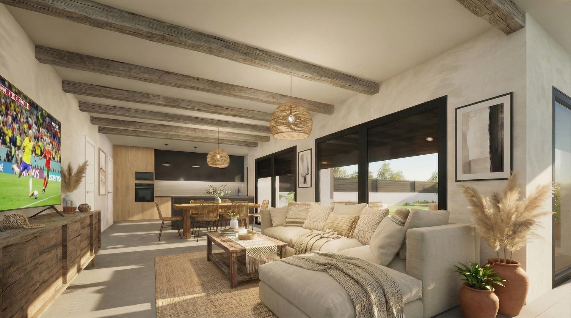 Open living and dining room in a 3 bedroom Pinoso villa