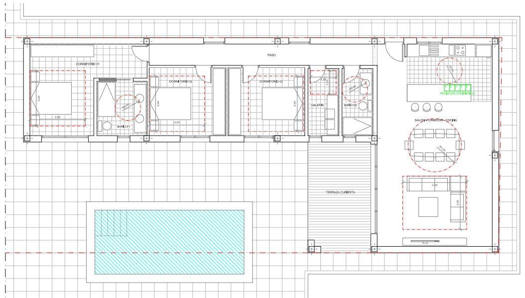 Floor plan of a 3 bedroom single-storey villa with pool in Pinoso