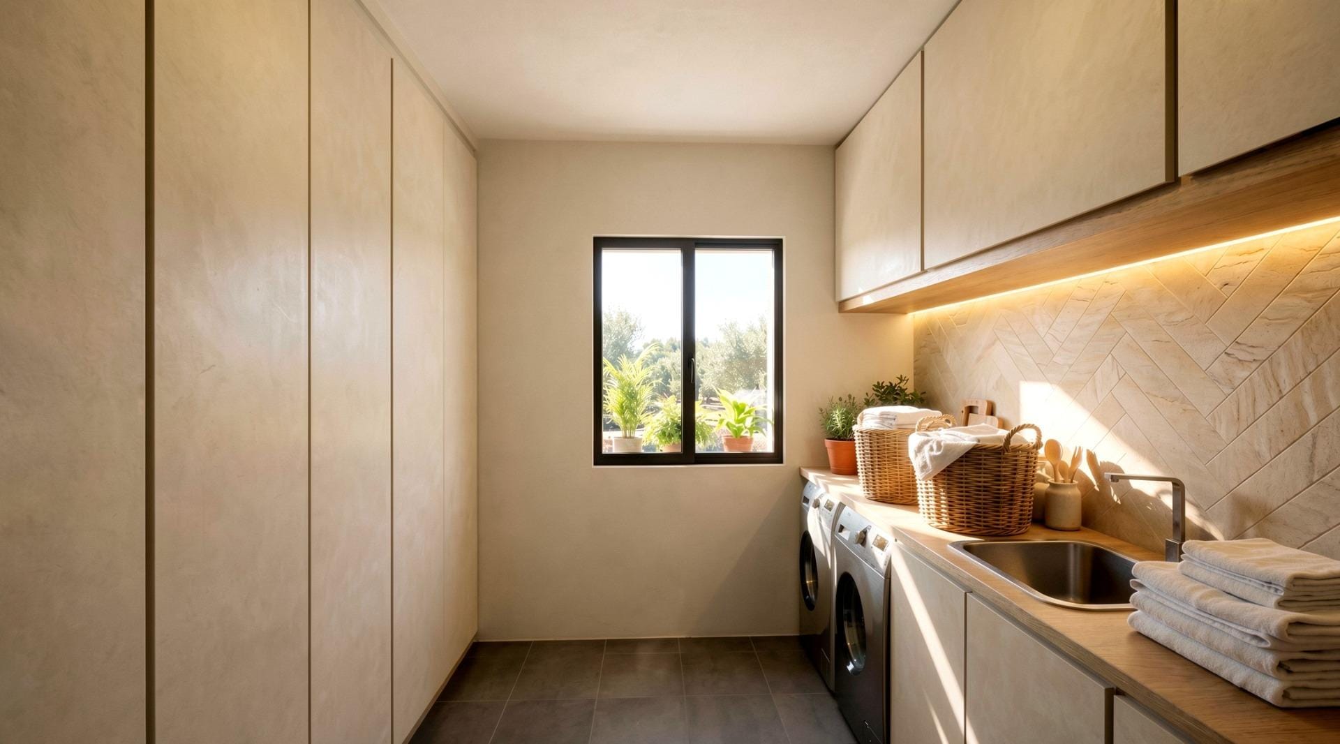 Custom-Built-New-Villas-in-Pinoso-Alicante-Spacious-Homes-in-Natural-Surroundings-8 Fitted laundry room in a single-storey villa in Pinoso, Alicante