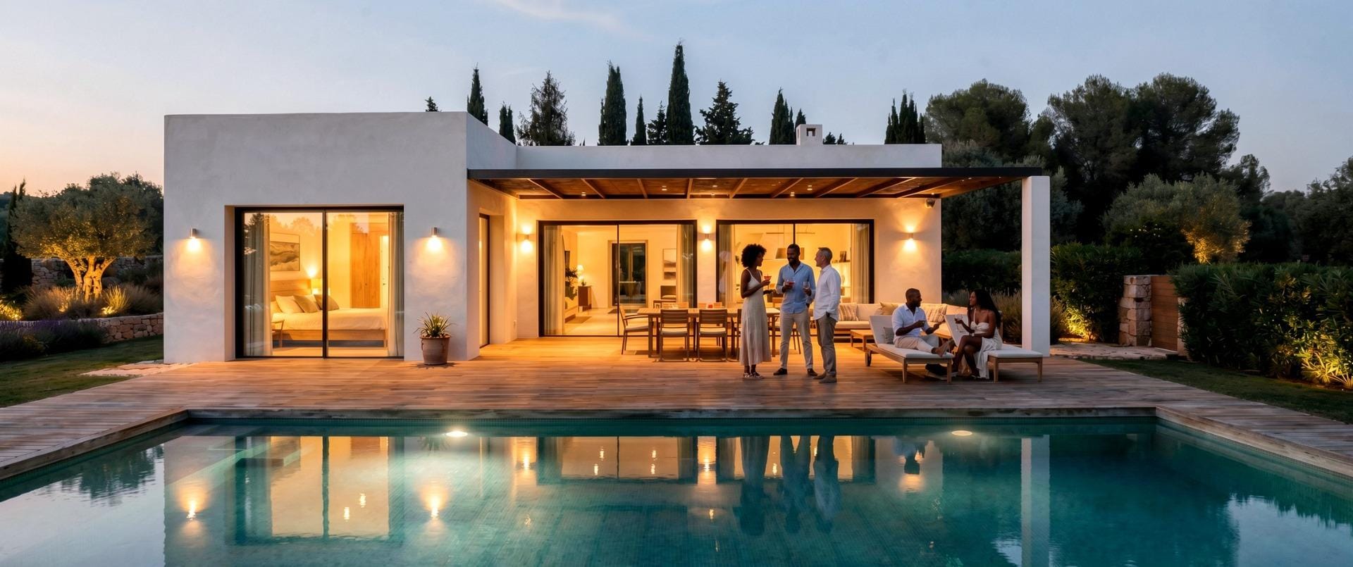 Custom-Built-New-Villas-in-Pinoso-Alicante-Spacious-Homes-in-Natural-Surroundings-9 Villa and private pool at sunset in the Pinoso countryside, Alicante