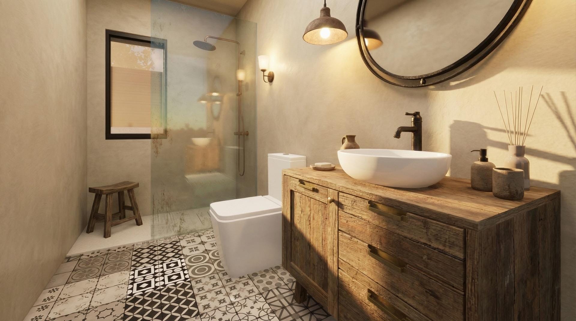 Custom-Built-New-Villas-in-Pinoso-Alicante-Spacious-Homes-in-Natural-Surroundings-9 Bathroom with walk-in shower in a single-storey Pinoso villa, Alicante