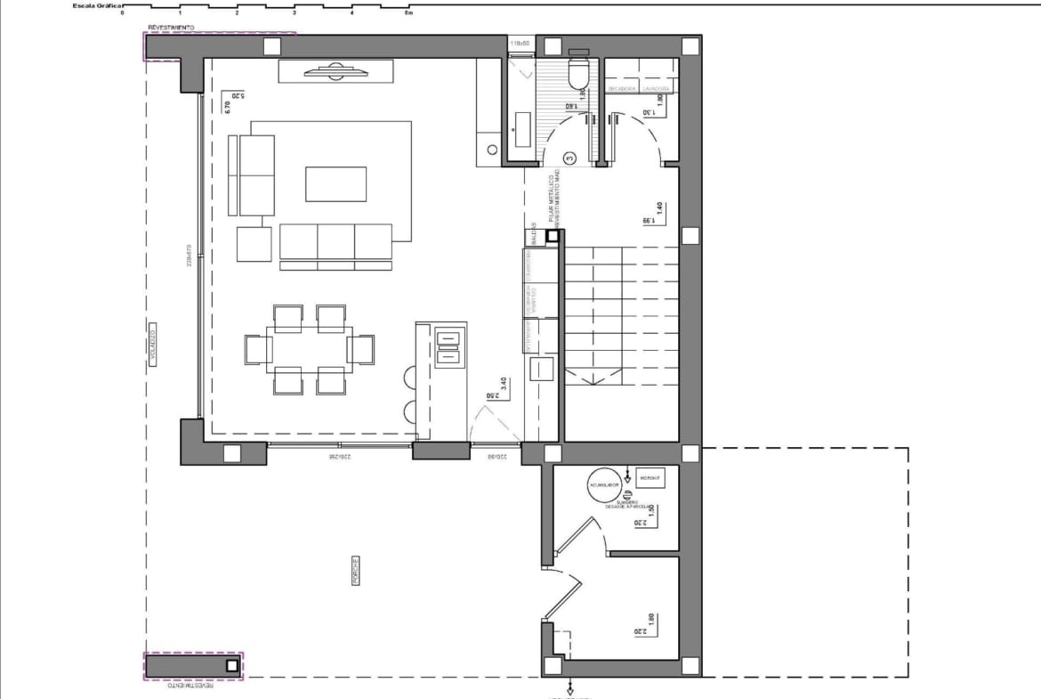 Ground floor plan showing living area, kitchen, guest toilet and service rooms
