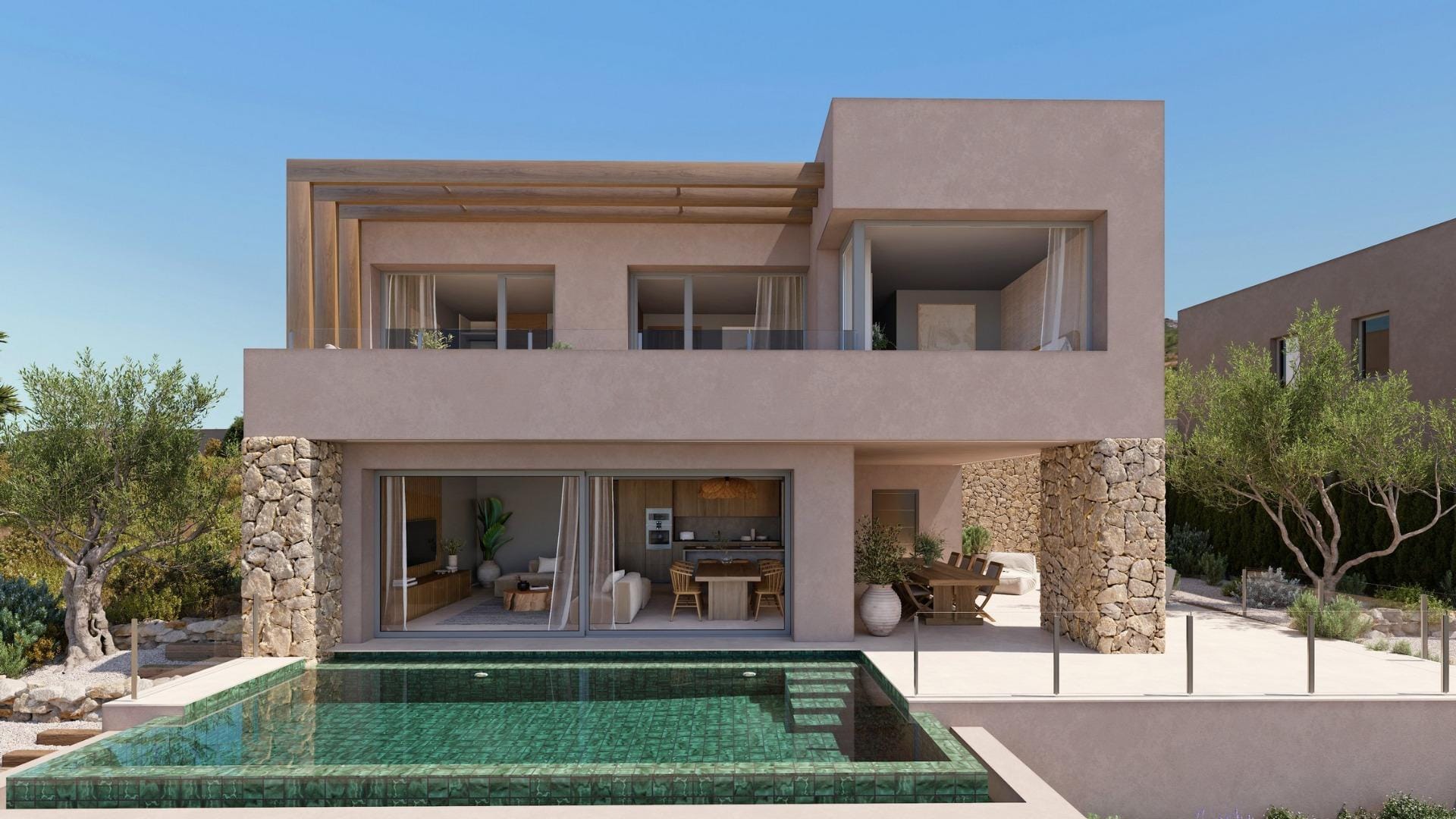 Front exterior of a new build villa with private infinity pool in Llíber
