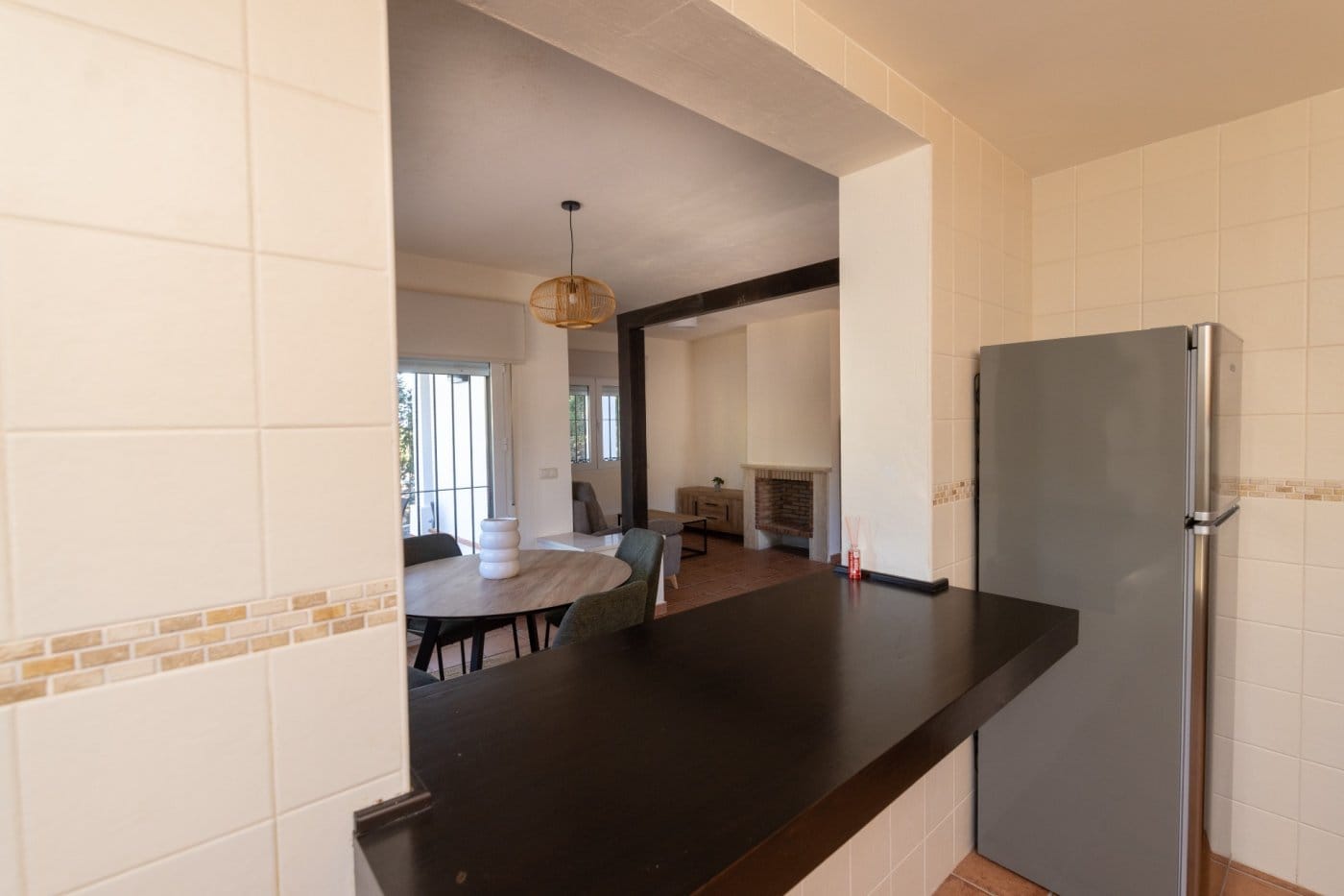 Kitchen breakfast counter facing the dining area in Las Palas, Fuente Álamo, Murcia