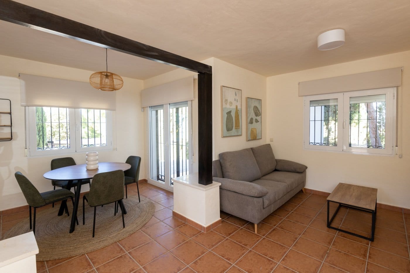 Living and dining area with patio doors in Las Palas, Fuente Álamo, Murcia