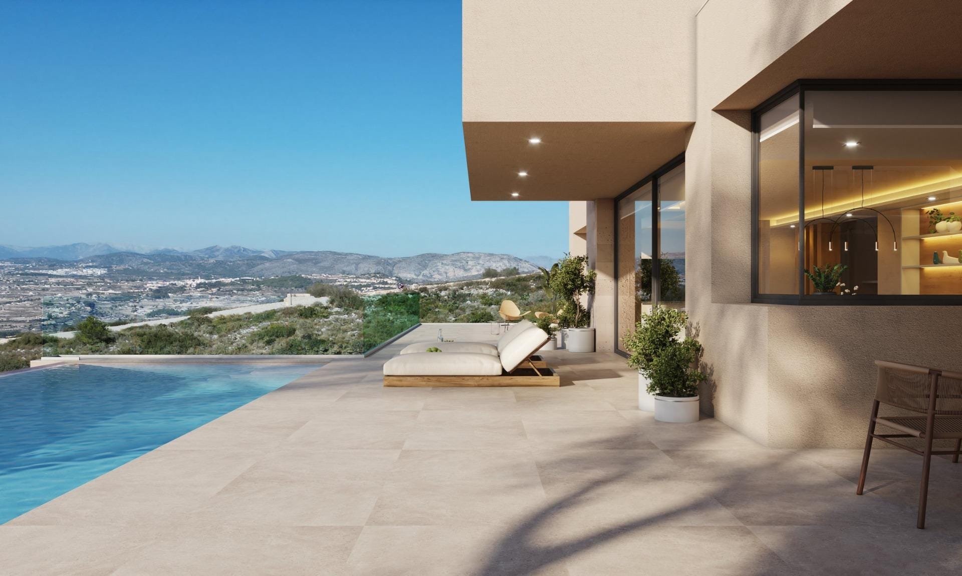 Rendering of an infinity pool beside the villa terrace overlooking the coast in Cumbre del Sol, Benitachell, Alicante