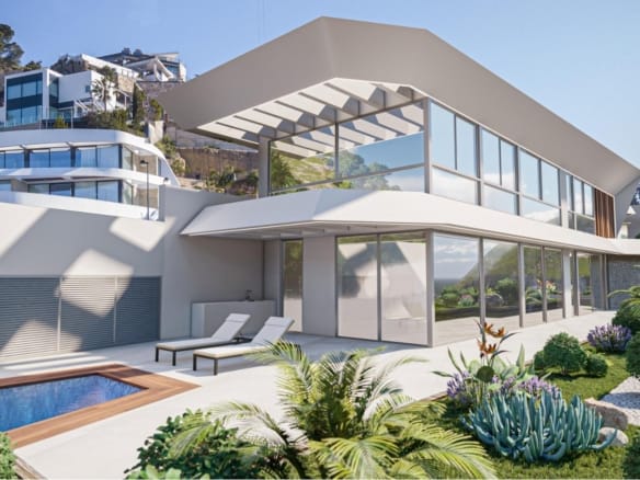 Designer villa and private pool exterior render in Mascarat, Calpe, Alicante