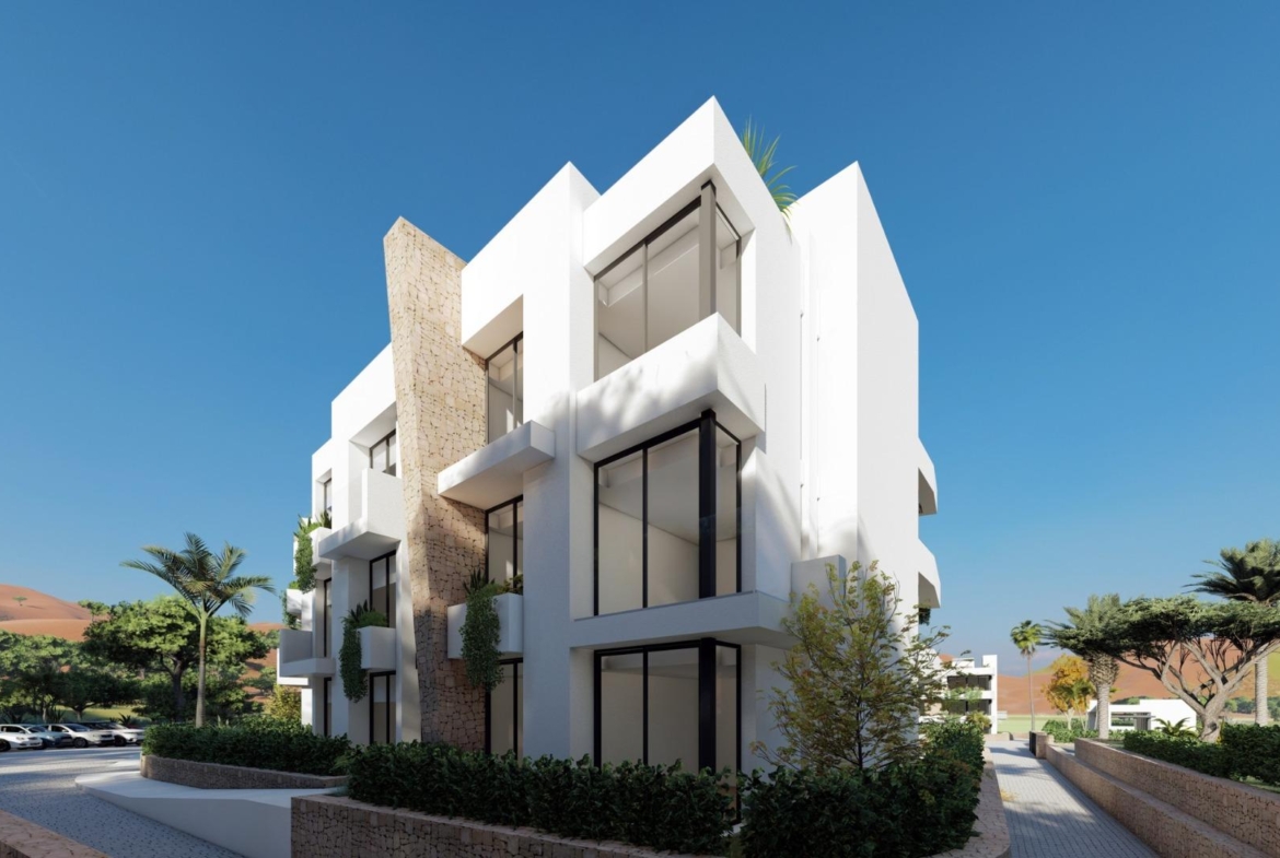 NEW-BUILD-RESIDENTIAL-COMPLEX-IN-LA-MANGA-CLUB-RESORT-13 Contemporary exterior façade of Las Orquídeas apartments in La Manga Club