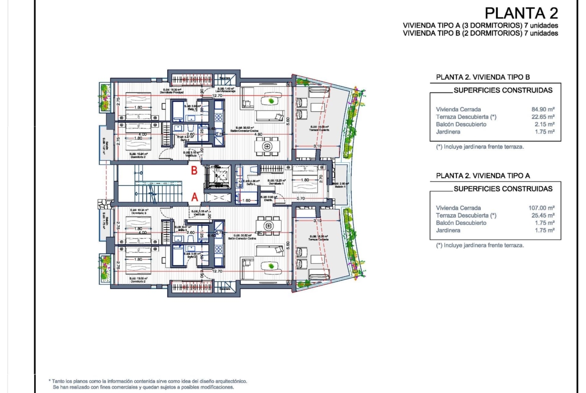 NEW-BUILD-RESIDENTIAL-COMPLEX-IN-LA-MANGA-CLUB-RESORT-16 Second floor plan showing Type A and Type B penthouses