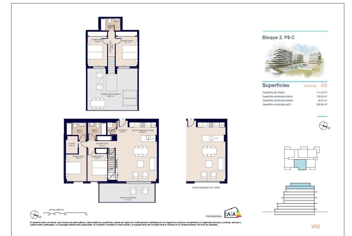 Two-level four-bedroom floor plan with terraces in Playa del Torres, Villajoyosa, Alicante