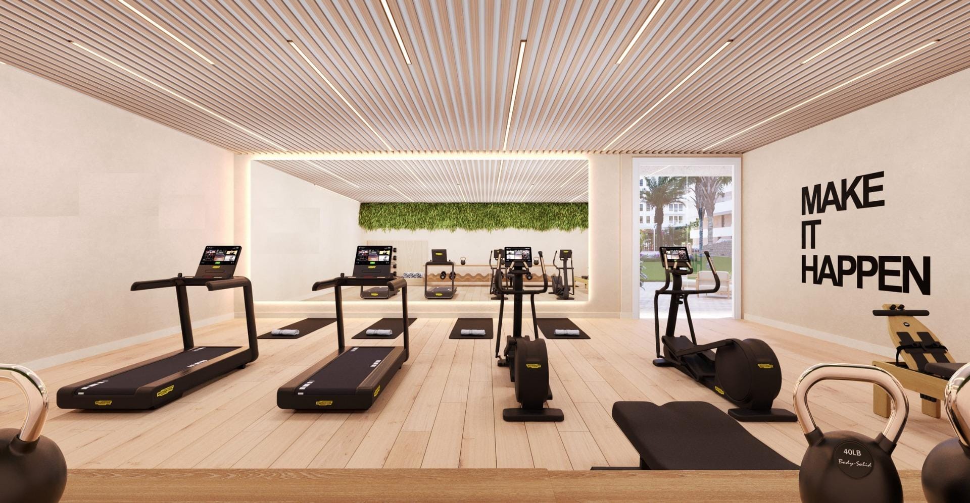 NEW-BUILD-RESIDENTIAL-COMPLEX-IN-VILLAYOJOSA-10 Gym with treadmills, exercise machines and a mirrored wall in Playa del Torres, Villajoyosa, Alicante