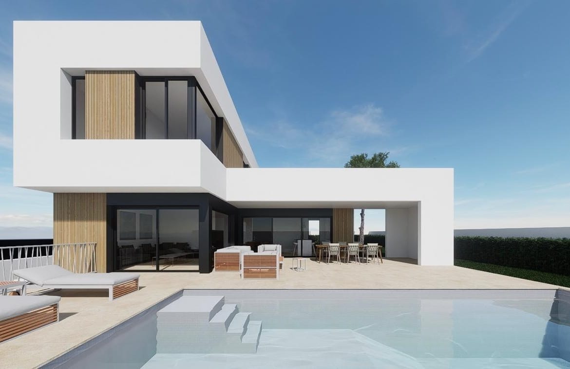 Rendering of a white villa opening to a private pool terrace in Finestrat, Alicante