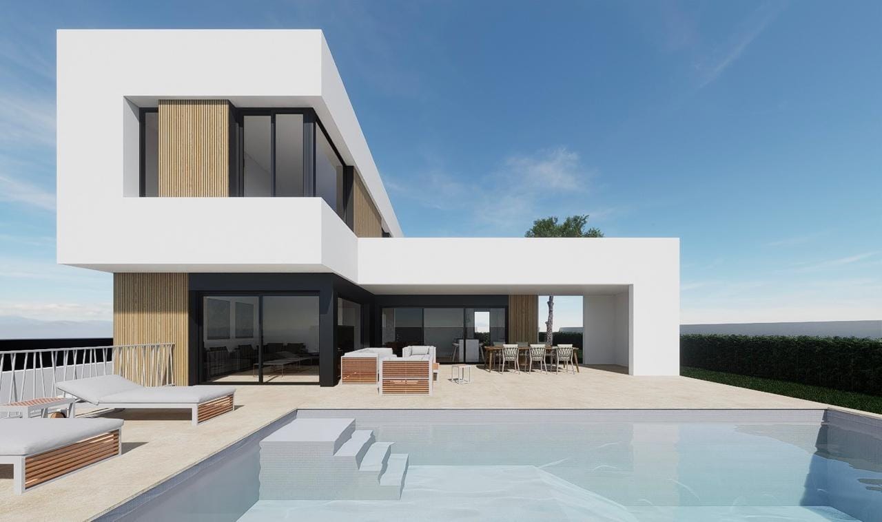 Rendering of a white villa opening to a private pool terrace in Finestrat, Alicante