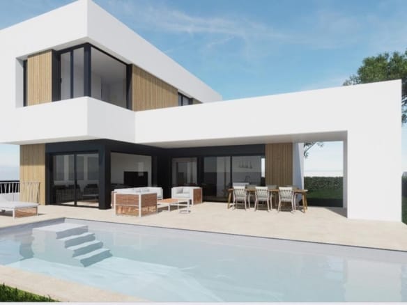 Rendering of a contemporary villa beside a private swimming pool in Finestrat, Alicante
