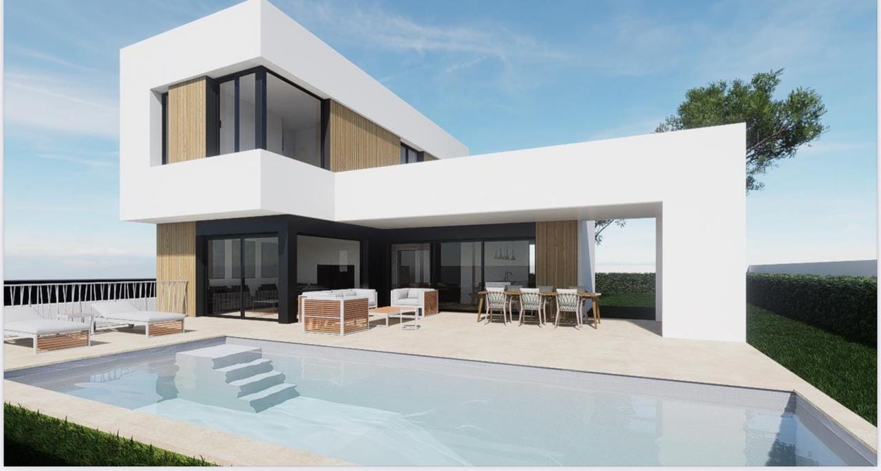 NEW BUILD VILLAS IN BALCON DE FINESTRAT Rendering of a contemporary villa beside a private swimming pool in Finestrat, Alicante