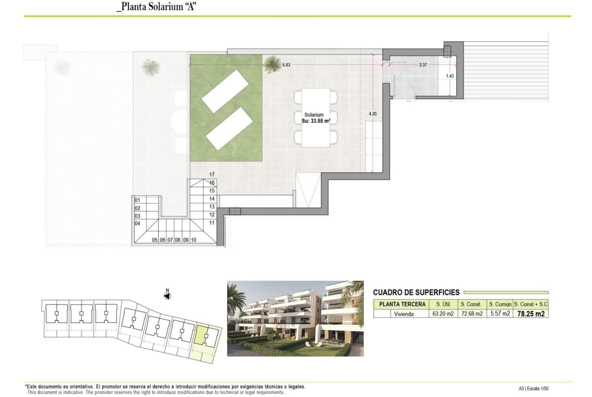 Private penthouse solarium floor plan with rooftop terrace