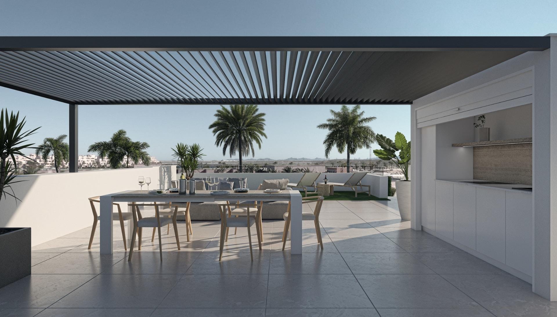 New-Build-Apartments-at-Condado-de-Alhama-Golf-Resort-Murcia-23 Rendered private rooftop solarium with outdoor kitchen and dining area