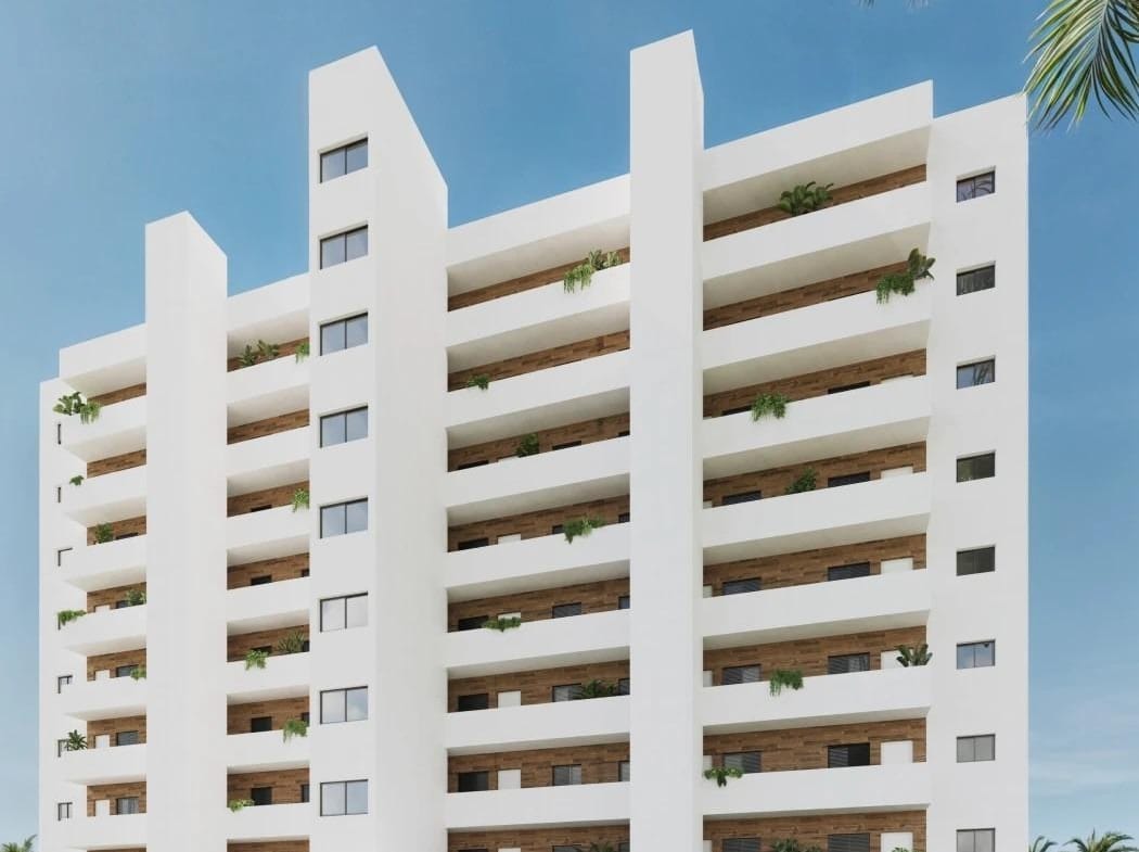 Modern apartment building viewed from the parking area