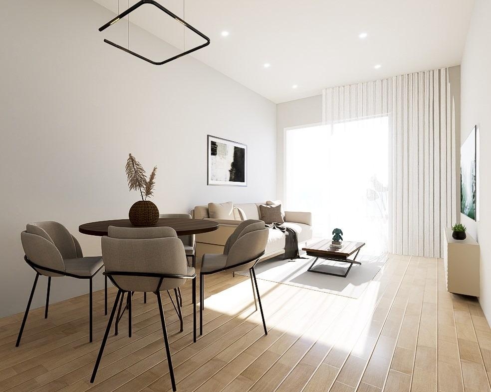 Corner elevation render of the new build apartment block with glass balconies, Torrevieja