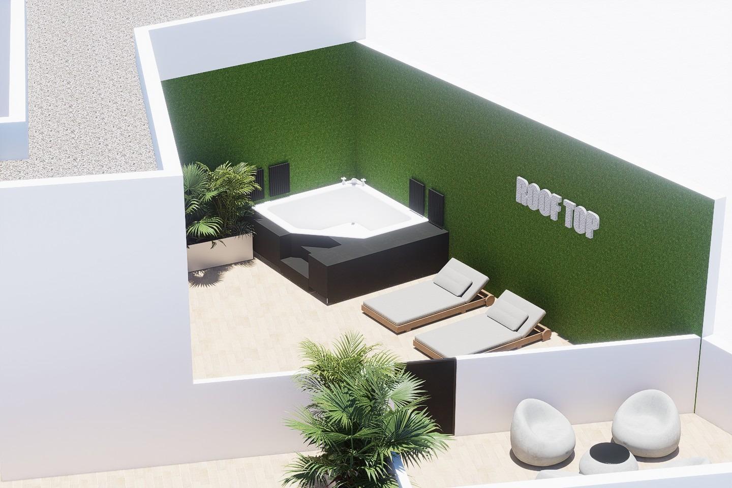 New-Build-Apartments-in-the-Centre-of-Torrevieja-Near-Playa-del-Cura-5 Penthouse solarium corner with built-in jacuzzi and planters, Torrevieja new build